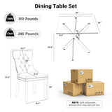HAIZAO 5 Piece Silver Luxury Glass Dining Set, Modern Minimalist Kitchen Table Set for 4, 36'' Clear Square Glass Top Dinner Room Set, Grey High-end Tufted Chairs, for Small Place Living Room HAIZAO