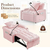 SLEERWAY 3-in-1 Convertible Futon Sofa Bed Chair, Multi-Functional Sleeper Chair Bed with Pull Out Couch and Adjustable Backrest, Modern Velvet Chaise Lounge Armchair for Living Room Bedroom, Pink SLEERWAY