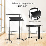 Athena Collection Height Adjustable Rolling Desk Mobile Portable Laptop Stand Cart Small Sit Standing Desk Computer Table Workstation for Home Office, Black Athena Collection