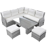 YOPTO 8-Piece Outdoor Furniture Couch Set,Rattan Patio Conversation Sectional Sofa Set with Adjustable Table,Recliners W/Extendable Side Tables & 2 Movable Ottomans,for Patio,Lawn,Backyard,Pool,Beige YOPTO