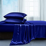 Manyshofu Satin Full Sheets Set 4 Piece - Soft Silky Satin Sheets Set, Royal Blue Bed Sheets Cooling & Luxury Bedding Sheet Set(1 Fitted Sheet, 1 Flat Sheet, 2 Pillow Cases) Manyshofu