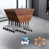 Folding Walnut Trapezoid Conference Tables,47.2" Modern Modular Conference Room Tablesfor 10 People,Mobile Training Table with Wheels,Flip Top Rolling Seminar Meeting Table (8 Pack) FERYSUN