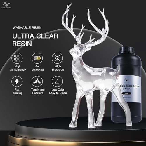 NOVA3D Ultra Clear Water Washable 3D Printer Resin High Precision 405nm LCD UV Fast Curing 3D Printing Resin for LCD DLP Resin 3D Printers, Resist Yellowing ＆ Low Odor (Ultra Clear, 1kg)