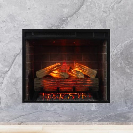 Modern Ember Uptown 23" Smart Electric Fireplace Insert, Alexa/WiFi Enabled - Includes Remote, 1,000 Sq Ft Electric Heater with Realistic Ember Bed & Log Set, Brick Background Modern Ember