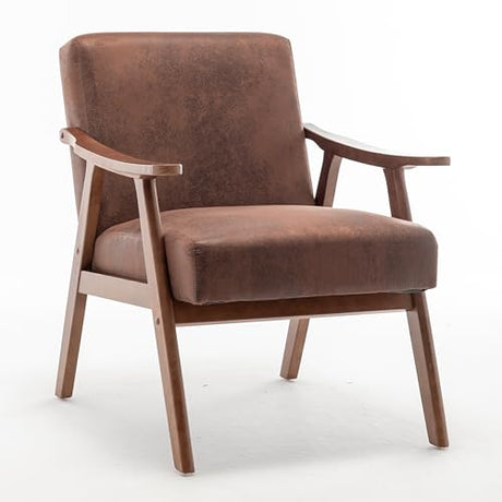 SmartEdge Accent Chair, Living Room Chairs with Extra-Thick Backrest, Lounge Accent Chair with Solid Wood Frame, Comfy Tech Cloth Vanity Chair Armchair for Bedroom, Reading Room, Office, Brown SmartEdge