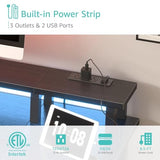 Lufeiya Black Gaming Desk with LED Lights and Power Outlets, 47 inch Computer Desk with Fabric Drawers and Storage Shelves, Home Office Desk with Monitor Stand, Black Lufeiya