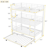 Triple Bunk Bed with Trundle Guardrail & Ladder Twin Size Metal, No Box Spring Needed, Easy Assemble Merax