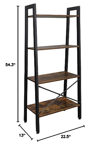 Saicool 4-Tier Ladder Bookcase Industrial Bookshelf Storage Organizer Rack Wood Metal Frame for Living Room Bedroom Bathroom Kitchen Saicool
