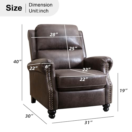 CANMOV Pushback Recliner Chair Faux Leather Armchair Push Back Recliner with Rivet Decoration Single Sofa Accent Chair for Living Room, Dark Grey