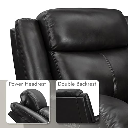 Watson & Whitely Genuine Leather Power Recliner Chairs for Adults, Wall Hugger RV Recliner with Power Headrest & Charging Ports, Electric Recliner Sofa Chair for Living Room, Black