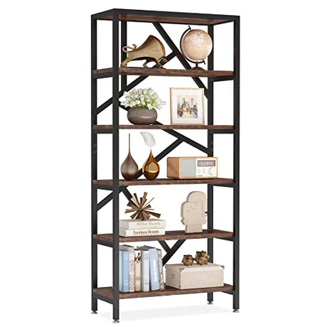 Tribesigns 71 Inch Rustic Brown Industrial Bookshelf with 6 Open Shelves for Versatile Home Storage Tribesigns