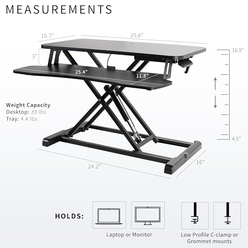 VIVO 26 inch Desk Converter, K Series, Height Adjustable Sit to Stand Riser, Dual Monitor and Laptop Workstation with Keyboard Tray, Black, DESK-V026KB VIVO