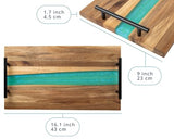 Visually Stunning Celeste Blue Resin + Acacia Wood Serving Board with Handles - 16x19 Serving Tray for Food, Breakfast in Bed, Coffee Table, Decor, Skincare Organization, Snacks, Patio, BBQ, Lap Tray Comfify