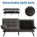 MUUEGM Futon Sofa Bed, 71" Convertible Linen Memory Foam Couch Bed, Modern Backrests Armrests Love Seat for Living Room,Apartment,Office,Charcoal Grey Sleeper Couch MUUEGM