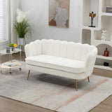 anwickjeff 59" Wide Modern Boucle Loveseat Small Sofa Small Mini Room Couch 2-Seater Sofa with Gold Metal Legs for Space Office Studio Apartment Bedroom (Ivory) anwickjeff