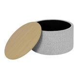 HomePop Modern Fabric Storage Ottoman with Wood Grain Laminate Top -White Cream Boucle with Gray Yarn HomePop