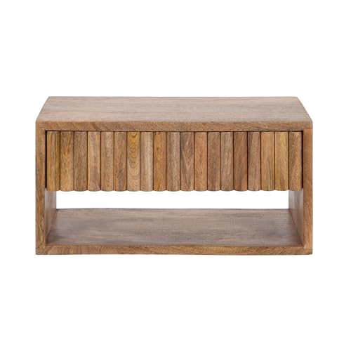 Kate and Laurel Reid Ribbed Wooden Tiered Floating Side Table, 18 x 10 x 9, Natural Wood, Modern Rectangular Mango Wood Floating Nightstand with Drawer for Bedroom Storage or Living Room End Table Kate and Laurel