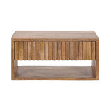Kate and Laurel Reid Ribbed Wooden Tiered Floating Side Table, 18 x 10 x 9, Natural Wood, Modern Rectangular Mango Wood Floating Nightstand with Drawer for Bedroom Storage or Living Room End Table Kate and Laurel