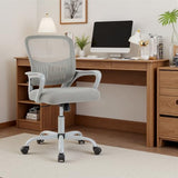 DUMOS Home Office Computer Chair - Ergonomic Mid Back Desk with Lumbar Support and Rocking Mode, Height Adjustable with Fixed Armrest, for Conference Meeting Room, 360° Swivel, Adults, Grey DUMOS