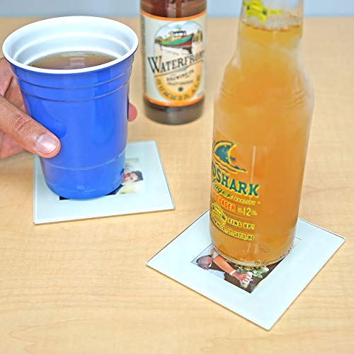 Southern Homewares Photo Coasters Set of 4 Wooden Rack Personalized Photo Gift Glass Picture Coasters Customizable Wedding Southern Homewares