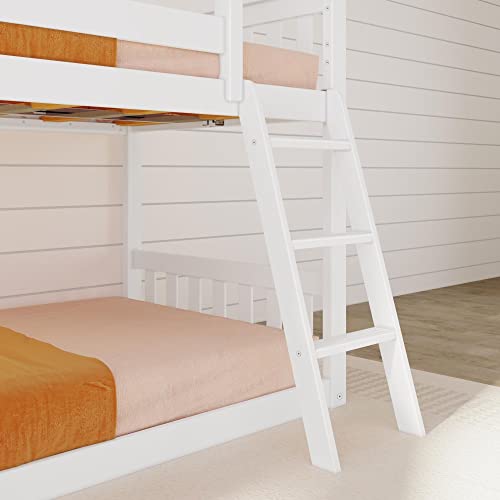 Max & Lily Solid Wood Twin Over Twin Size Low Bunk Beds for Kids with Slide and Ladder, 400 lbs Weight Capacity, 14" Safety Guardrail, Anti-Slip Steps, White Max & Lily