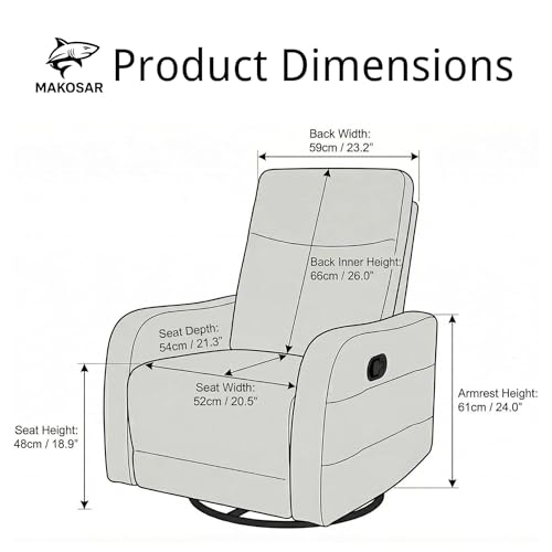 MAKOSAR 360° Swivel Glider Rocker Recliner Chair, Manual Reclining Sofa Chair with Side Pull Handle,Fabric Upholstered Lounge Chair for Living Room, Bedroom,Nursery,Office (Orange-Red-Swivel)