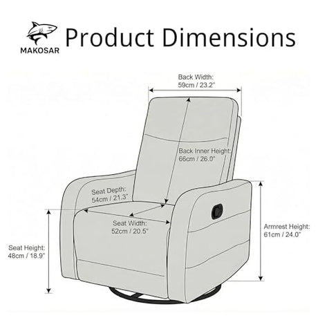MAKOSAR 360° Swivel Glider Rocker Recliner Chair, Manual Reclining Sofa Chair with Side Pull Handle,Fabric Upholstered Lounge Chair for Living Room, Bedroom,Nursery,Office (Orange-Red-Swivel) MAKOSAR