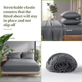 Shilucheng 100% Viscose Derived from Bamboo_ Sheets Queen Size 4pcs - Ultra Cooling & Silky Soft Bed Sheets, 16" Deep Pocket, Perfect for Hot Sleepers, Hotel Bedding Sheets (Dark Grey) Shilucheng