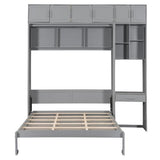 Harper & Bright Designs Queen Size Murphy Bed with Desk, Storage Cabinet & Shelves, Foldable Wooden Wall Bed, Space-Saving, Grey Harper & Bright Designs