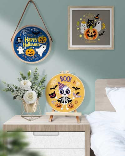 TINDTOP Halloween Embroidery Kit for Adult, 3 Pack Embroidery DIY Starter Kit, with Stamped Patterns, Hoop, Tools, Colorful Threads with Needles, Instructions TINDTOP