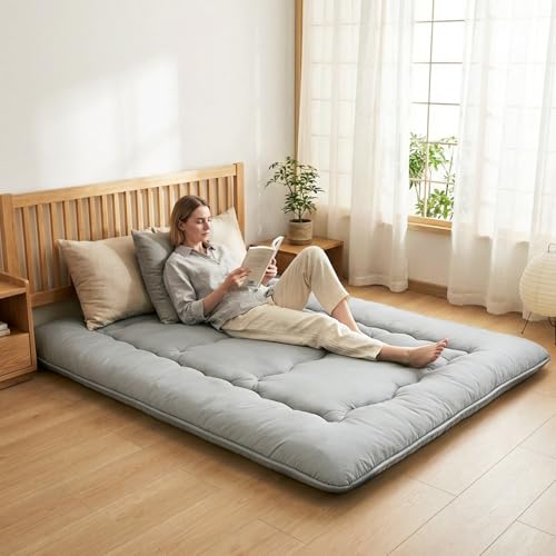 DUMOS Japanese Floor Mattress Twin Size 4-Inch, Futon Mattress Foldable with Removable Washable Cover, Portable Roll Up Tatami Mat for Kids Room, Dorm, Sleepovers and Solo Sleeper, Gray DUMOS