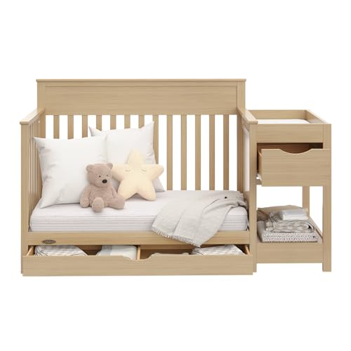 Graco Shiloh 5-in-1 Convertible Crib & Changer with Drawer – GREENGUARD Gold Certified Baby Crib Crafted from Wood, Converts to Toddler Bed, Daybed, and Full-Size Bed (Driftwood)