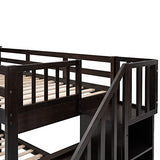 Ball & Cast Twin Over Full Bunk Bed with Storage Ladder and Full-Length Guardrails,Wooden Bunkbed w/Slat Support & into Two Individual Beds,Bedframe Furniture for Student Dorms,Guest Rooms,Espresso Ball & Cast