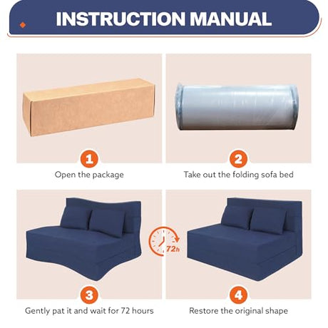 Fvkind Folding Sofa Bed, 4 in 1 Convertible Sleeper Sofa Bed Chair with Pillow, Twin Memory Foam Loveseat Futon Sleeper Chair, Foldable Futon Couch for Living Room, Bedroom, Guest Room, Blue Fvkind
