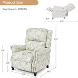 Blissabod Pushback Recliner Chairs Set of 2, Green Pattern Wingback Recliner Chair in Fabric, Upholstered Push Back Armchair Recliner, Single Sofa with Trim Wood Legs for Living Room (Rococo Green)