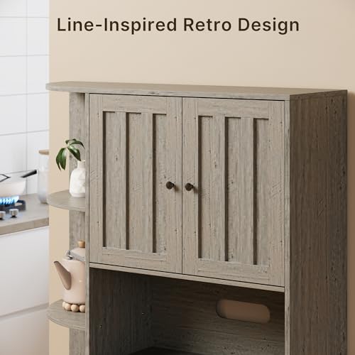 Gizoon 60.4" Farmhouse Kitchen Pantry Storage Cabinet with Doors and Adjustable Shelves, Large Kitchen Hutch with Drawers, Freestanding Cupboard for Dining Room, Living Room, Grey Gizoon