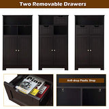 Tangkula Bathroom Floor Cabinet, Storage Cabinet w/Open Shelf, 2 Doors & 2 Adjustable Drawers, Standing Cupboard for Kitchen, Bathroom Cabinet for Living Room Home Office (Espresso) Tangkula