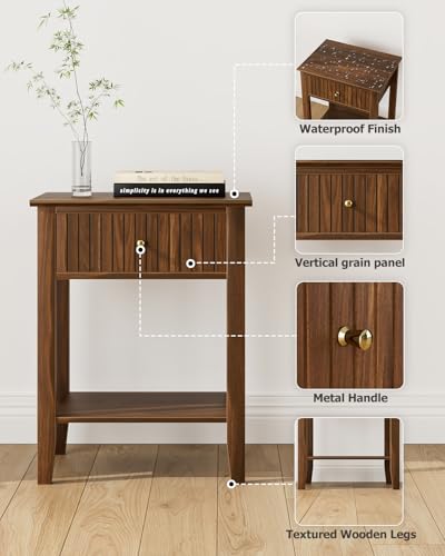 Apetaccat Fluted Nightstand, Farmhouse Night Stand with 1 Drawers, Mid Century Modern Side Accent Table,Bedside End Table for Bedroom, Living Room, Brown Apetaccat