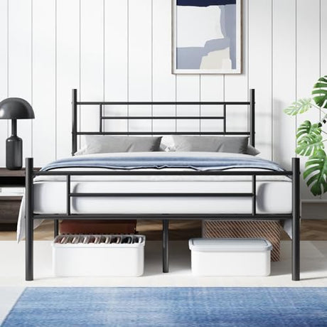 Avenco Metal Platform Bed Frame Full Size with Classical Headboard and Footboard, 14 Inch, Under Bed Storage, Strong Metal Slats Support, Mattress Foundation, No Box Spring Needed Avenco