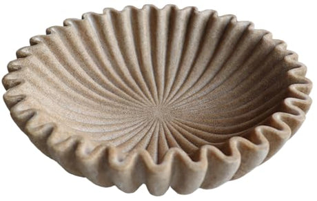 ARTRHYT 10" Large Decorative Bowl decor, Scalloped Bowls for Modern Home Decor,Ruffle Decor,Stylish Key Bowl for Entry Table,Decorative Fruit Bowl for Kitchen Counter,Artificial Stone Beige ARTRHYT