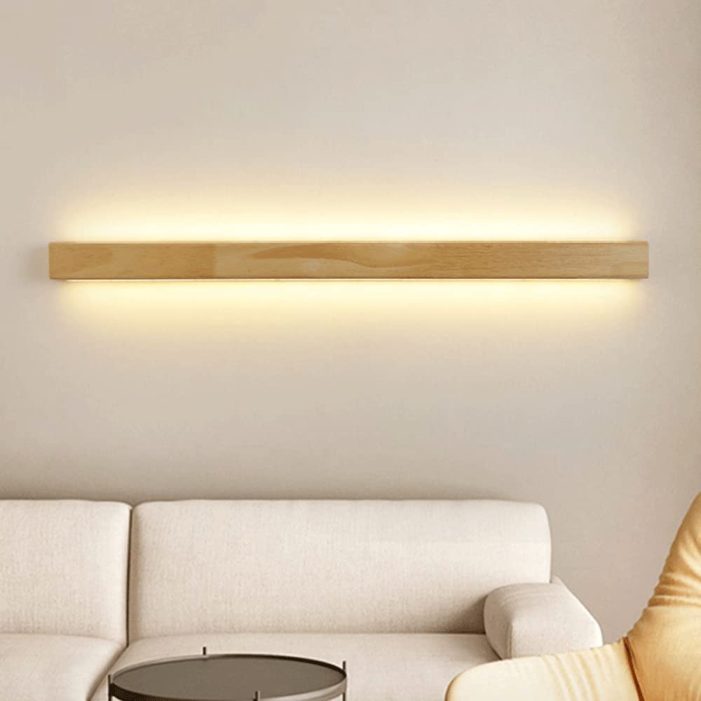 GLIDAX Minimalist Linear Wall Sconce LED Wooden Wall Light for Mirror Warm 3000K 24W Wall Light Long Strip Vanity Wall Lighting Fixture Solid Wood Sconces for Living Room Bedroom Decor - WoodArtSupply