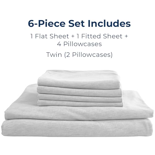 Pure Bedding Bed Sheets - King Sheet Set [6-Piece, Heather White] - Hotel Luxury 1800 Brushed Microfiber - Soft and Breathable - Deep Pocket Fitted Sheet, Flat Sheet, Pillow Cases Pure Bedding