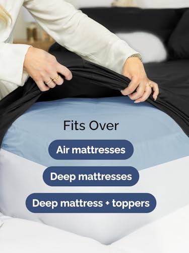 Extra Deep Queen Sheet Set - 6 Piece Breathable and Cooling Sheets - Hotel Luxury Bedding for Women, Men, Kids & Teens - Easy & Secure Fit - Soft, Wrinkle Free and Comfy - Extra Deep Pockets - Black CGK Unlimited