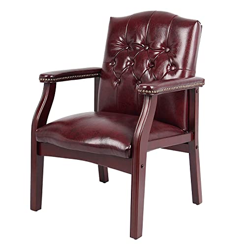 Oakestry Ivy League Executive Guest Chair in Burgundy Vinyl Wood Frame Office Visitor Chair with Mahogany Finish Comfortable Reception Seating for Office Lobby or Waiting Room Oakestry