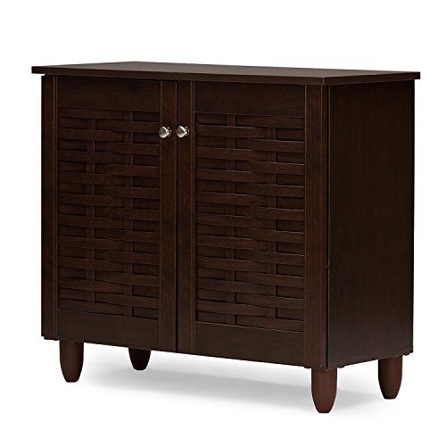 Wholesale Interiors Baxton Studio Winda Modern and Contemporary 2-Door Dark Brown Wooden Entryway Shoes Storage Cabinet - - WoodArtSupply