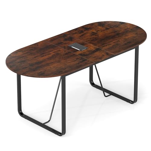 Giantex 71" Conference Table, Large Oval Meeting Table with Cable Management Grommet, Sturdy Metal Legs, Industrial Business Training Seminar Desk for Office Conference Room Boardroom Giantex