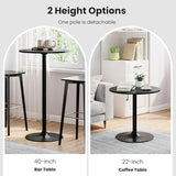 Giantex Two-in-one Bar Table with Detachable Pole, Metal Base, 24" Round Top, 40"/22" Two Convertible Height, Cocktail Table, Coffee Table, Pub Table for Dining Room, Restaurant, Kitchen (6, Black) Giantex