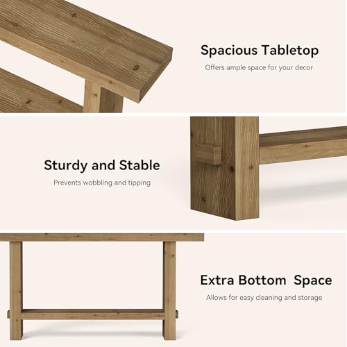 TRIBEWOOD 63-Inch Solid Wood Console Table, 2-Tier Narrow Farmhouse Entryway Table for Hallway, Entrance, Living Room, Behind The Couch,Brown TRIBEWOOD