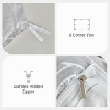 Lekesky Reversible Duvet Cover Queen Size, Grey White Branch Comforter Cover Queen 3pcs Microfiber Botanical Bedding Set with Zipper Closure Corner Ties Lekesky
