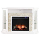 SEI Furniture Redden Faux Stone Corner Convertible Electric Fireplace with Media Storage, New Fresh White SEI Furniture